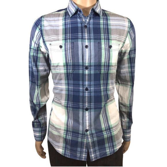 EXPRESS SZ M Mens Shirt Regular Fit L/S 2 Pockets - Picture 3 of 5